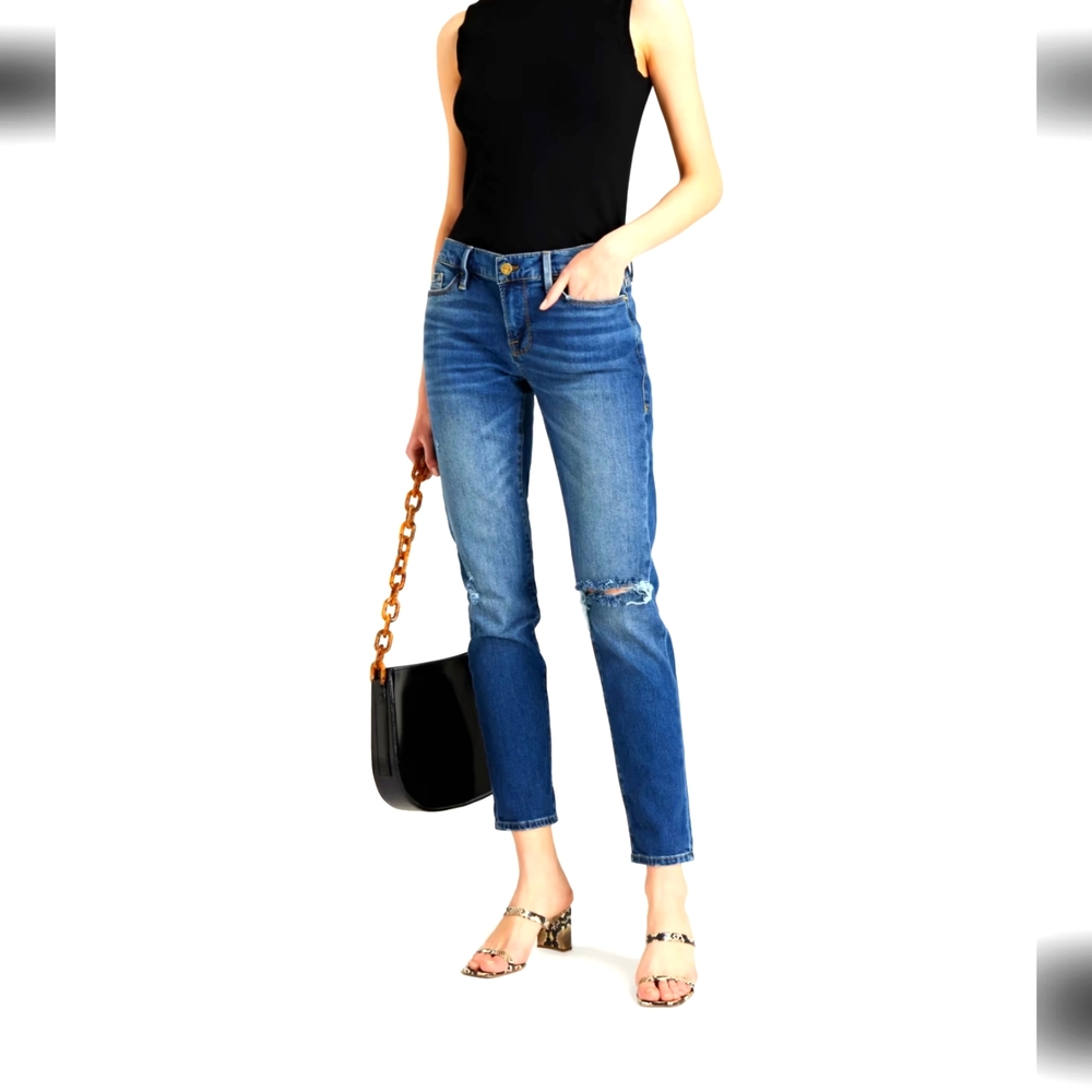 FRAME Le Garcon distressed slim boyfriend jeans